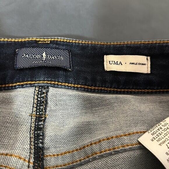Jacob Davis Jeans Womens Uma Ankle Skinny Dark Wash Midrise Stretch Flaw - Picture 8 of 11